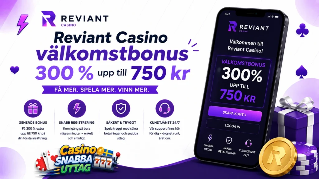 Reviant Casino välkomstbonus – 300 % upp till 750 kr